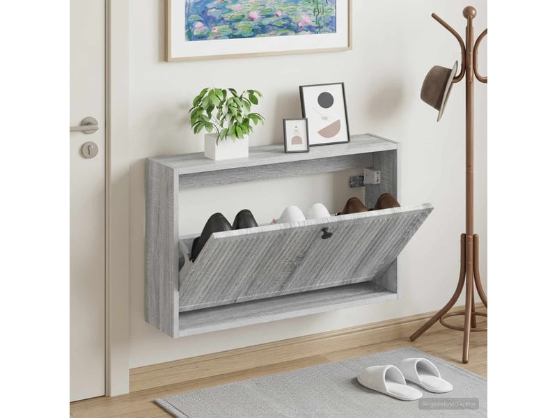  Meuble à chaussures mural, armoire à chaussures ede 71x17x43 cm sonoma gris  - Conforama B