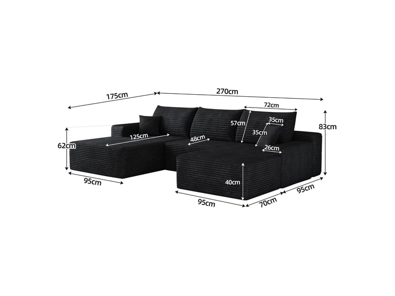  Canapé d’angle modulable 270 x 175 x 83 cm 3 places avec pouf, méridienne en l, assise profonde, sans montage, canapé compressible pour salon, noir Bliss Lite - Conforama C