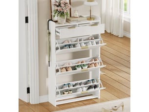 Meuble à chaussures 80 x 25 x 135 cm – 3 abattants modulables et 2 tiroirs – mdf - blanc
