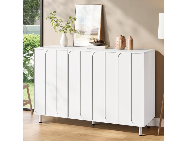  Meuble 2 en 1 buffet et meuble à chaussures 120x37x80 cm, 3 portes, mdf et panneaux de particules blanc  - Conforama B