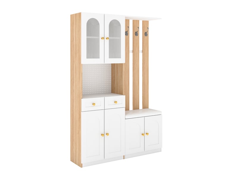 Vestiaire d'entrée avec banc et éclairage led blanc et chêne 120 x 30 x 180 cm  - Conforama B