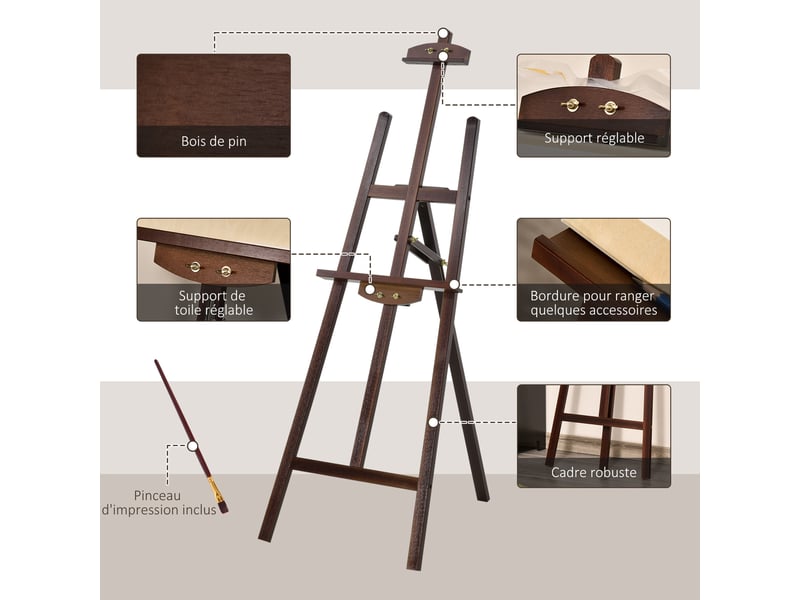  Chevalet d'artiste sur pieds dim. 51,5l x 71,5l x 134,5h cm réglable inclinaison 90° max. Bois de pin  - Conforama E