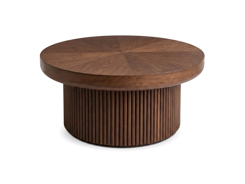  Table basse ronde 78 cm avec plateau à motif parquet bois et base cylindrique pour salon en bois couleur noyer  - Conforama A