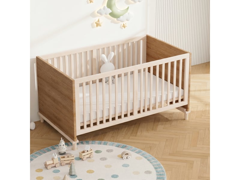  Lit bébé 1 place 70×140 cm, hauteur réglable et barrières - okmyhome- bois naturel, sans matelas  - Conforama B