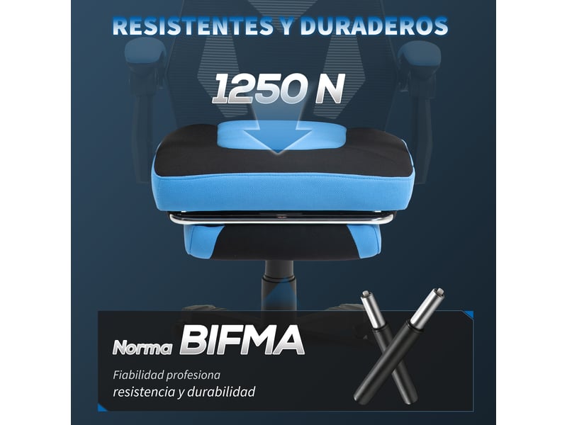 Chaise gaming avec repose-pieds, hauteur réglable, dossier inclinable 135°, bleu et noir - Conforama W