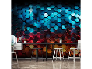 Papier peint panoramique intissé garçon hexagones bleu - 400x280 cm - papier peint enfant