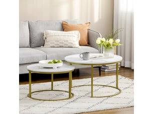 Table basse rond(e) coloris blanc <strong>OKMYHOME</strong> <strong></strong> - 74 cmx59 cm