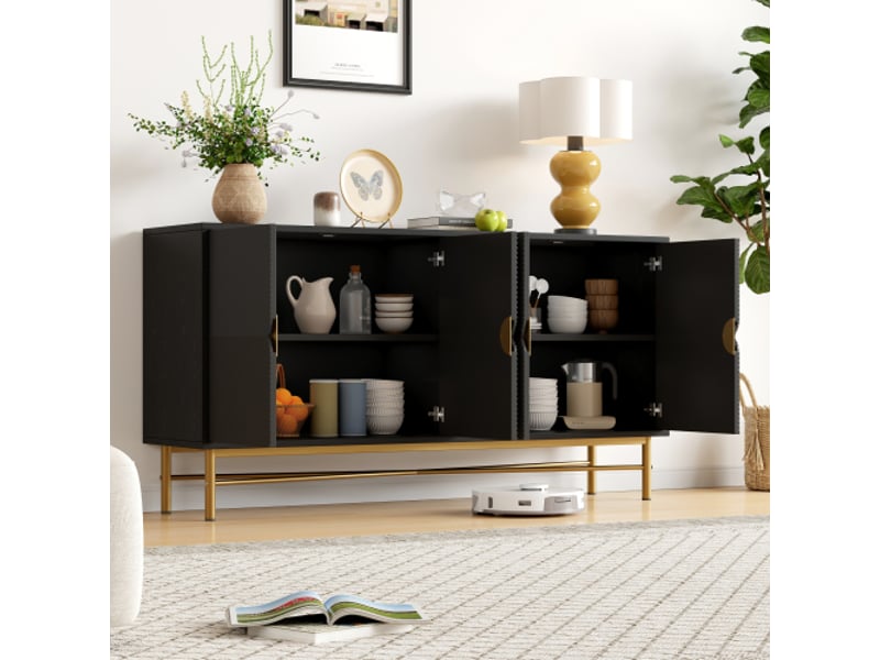  Buffet 4 porte(s) 0 tiroir(s) - 160 cm noir panneau de particules buffet noir - Conforama E
