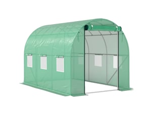 Serre tunnel de jardin 300x200x195 cm – verte – 6 fenêtres enroulables, porte à enrouler et ancrages au sol