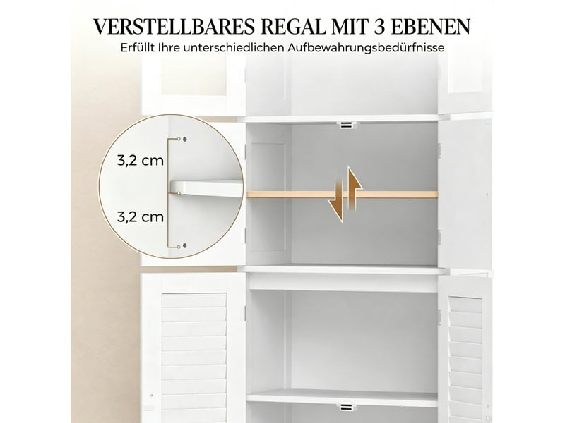 Colonne salle de bain sur pied, 6 portes dont 2 vitrées et 2 coulissantes, étagères réglables - Conforama D