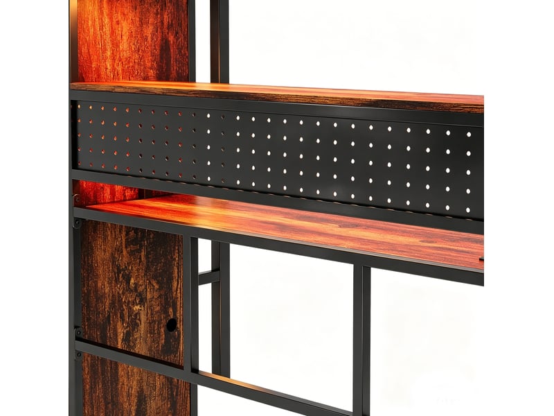  Lit mezzanine enfant 90x200 cm – noir – bureau, armoire, étagères et led multicolore - sans matelas  - Conforama E