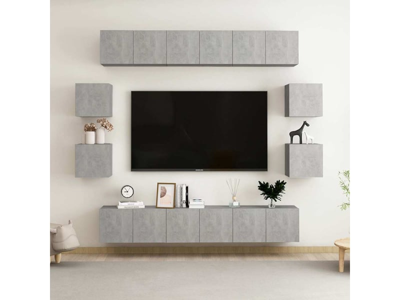  Ensemble de meubles tv 10 pcs gris béton bois d'ingénierie  - Conforama B
