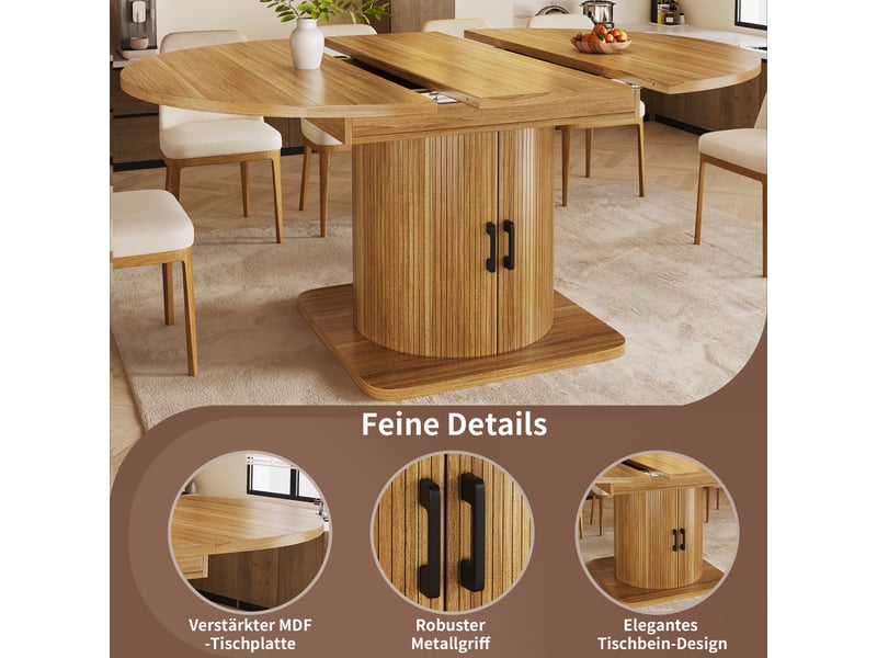  Marron foncé table à manger extensible avec rangement, design moderne, structure fonctionnelle pour cuisine et salle à manger  - Conforama C