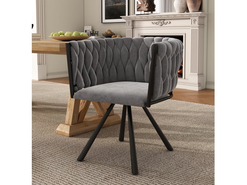  Chaise de salle à manger pivotante 360° en velours avec dossier ergonomique et base métallique, gris  - Conforama B