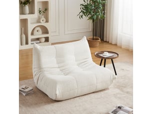 Canapé chauffeuse d’ sol sans accoudoirs en chenille respirante mousse haute densité élasticité dossier incurvé ergonomique sans montage beige