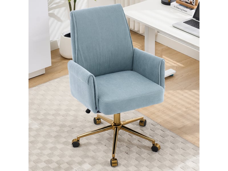  Chaise de bureau réglable en hauteur avec dossier mi-haut et forme ergonomique, en velours côtelé bleu  - Conforama C