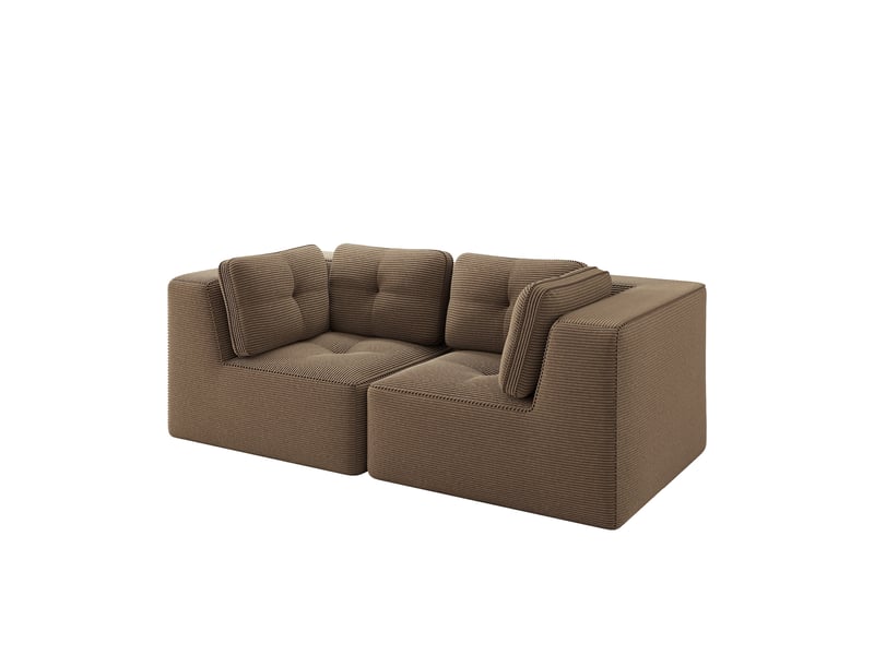  Canapé d'angle modulable 2 places en velours côtelé marron, sans montage, assise profonde, design sans cadre  - Conforama A