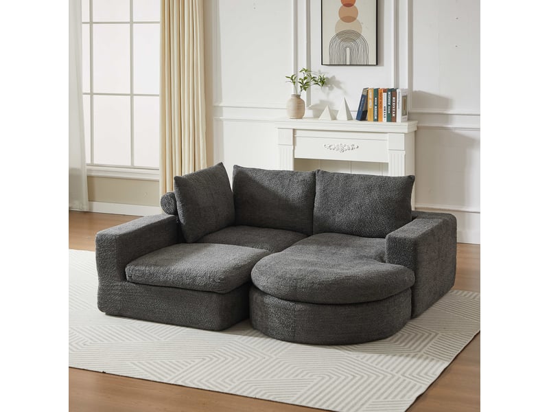  Canapé d’angle modulable 3 places en tissu chenille, méridienne réversible, 250 × 160 × 80 cm, gris  - Conforama D