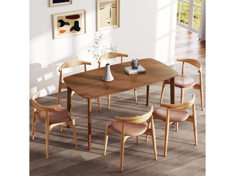  Table de salle à manger, style campagnard, plateau laqué, bois, 150 x 80 cm, marron  - Conforama D