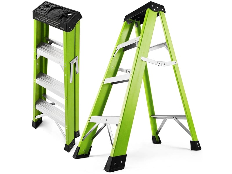Escabeau 3 marches double accès en fibre de verre, pliable et isolant, pieds antidérapants, charge maximale 150 kg, pour travaux électriques, vert - Conforama A