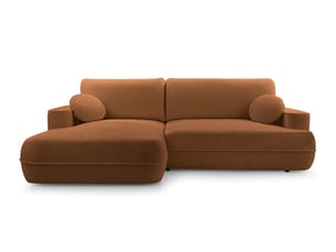 Canapé d'angle gauche convertible <strong>AX LIVING </strong> <strong>Peoni</strong> 3 places Velours marron avec coffre de rangement