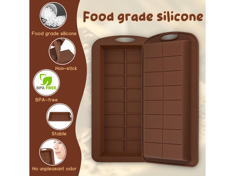 Lot de 2 moules à chocolat en silicone avec 1 grattoir, 2 moules à chocolat profonds, anti adhésif our bricolage de noix chocolat - Conforama C