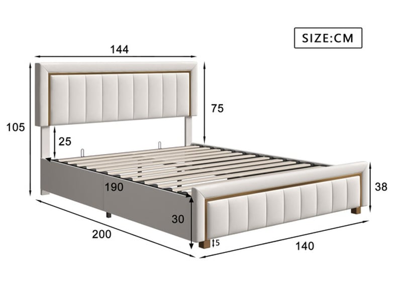  Lit coffre 140x190 cm ezssw, coloris beige  - Conforama C