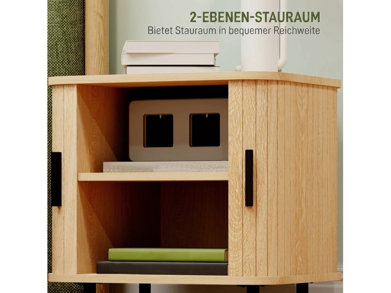  Table de chevet 48x40x48 cm à portes coulissantes, style nordique, panneau de particules et métal, chêne clair  - Conforama C