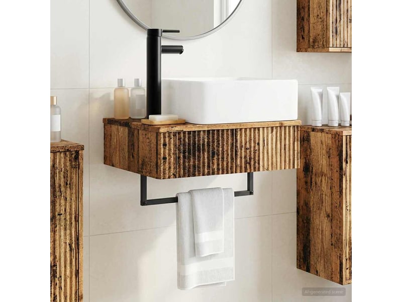  Basin de lavage mural, lavabo bois ancien 53x35x39 cm  - Conforama B