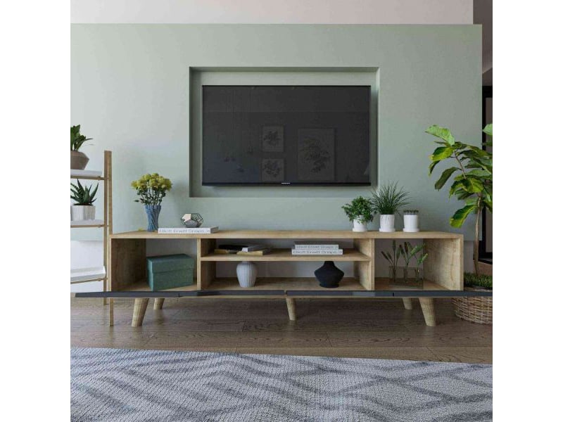  Meuble tv en aggloméré 180 x 29.8 x 48 cm roma anthracite et chêne  - Conforama E