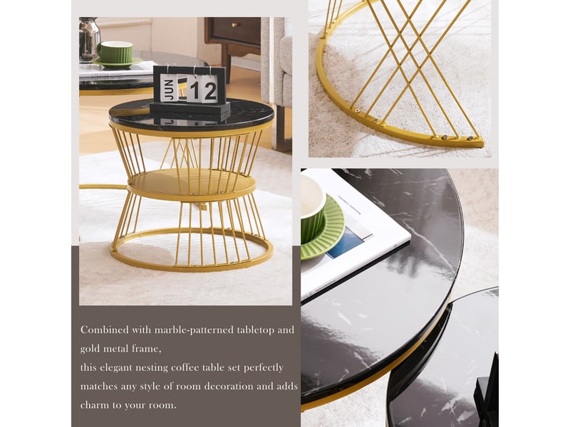Table basse ronde ensembles mdf noir et doré - Conforama E