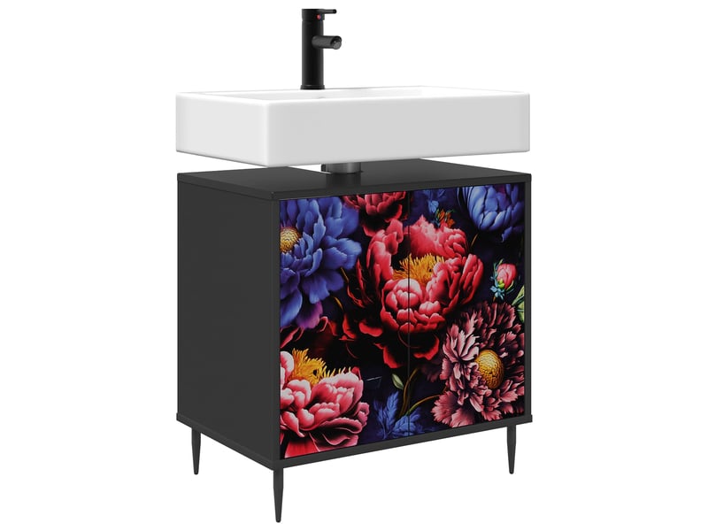  Armoire de salle de bain, meuble de rangement kiel chêne noir 60x40x61 cm  - Conforama D