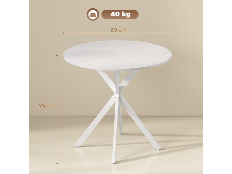  Table à manger ronde 2 personnes en panneau de particules et acier blanc ø 80 cm  - Conforama C