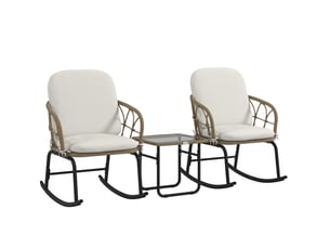 Salon de jardin 3 pièces avec 2 fauteuils à bascule 63x82x75 cm – jaune – table basse et coussins inclus