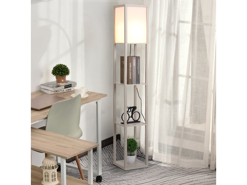  Lampadaire avec compartiments de rangement, lampe moderne en bois, ampoule e27, pour salon, chambre, bureau, chêne  - Conforama C