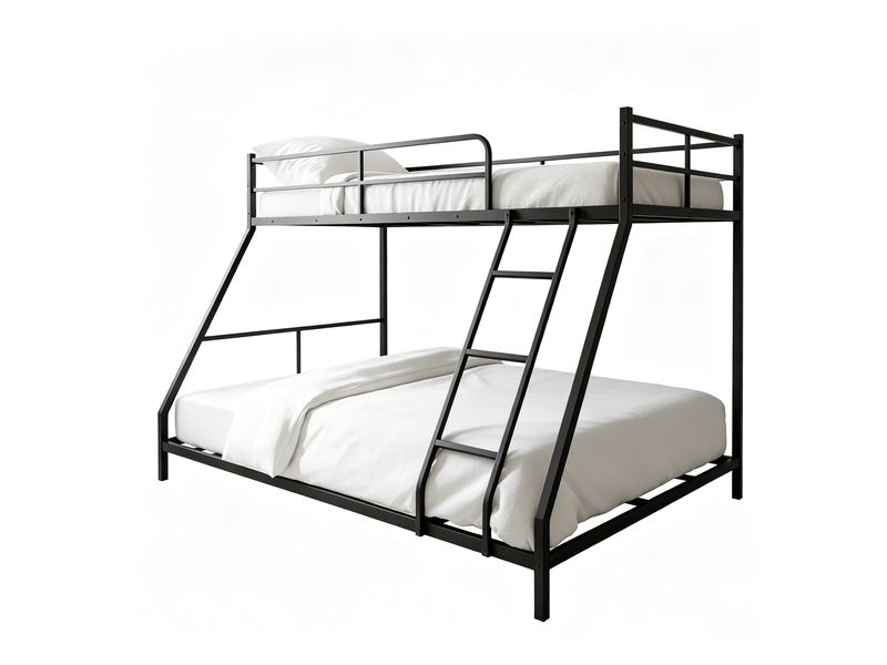  Lit superposé en métal gain de place avec 2 couchages, compatible matelas 190 x 80 cm et 190 x 130 cm, noir  - Conforama A