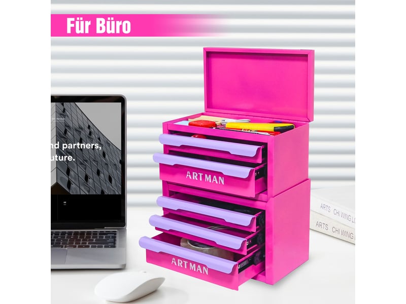  Organisateur de maquillage en acier 5 tiroirs violet et rose 28.5 x 15.8 x 32 cm W3655P451450 - Conforama B