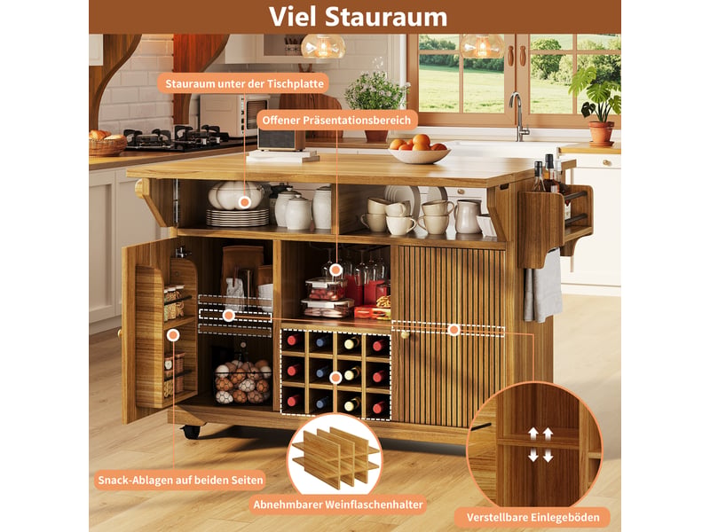  Desserte de cuisine à roulettes pliable mdf et métal brun foncé 142.5x80x95 cm N620CC260519D - Conforama D