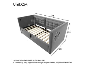 Canapé-lit rembourré 90x200 cm, canapé-lit adulte avec espace de rangement hydraulique et station de recharge usb et type-c, gris