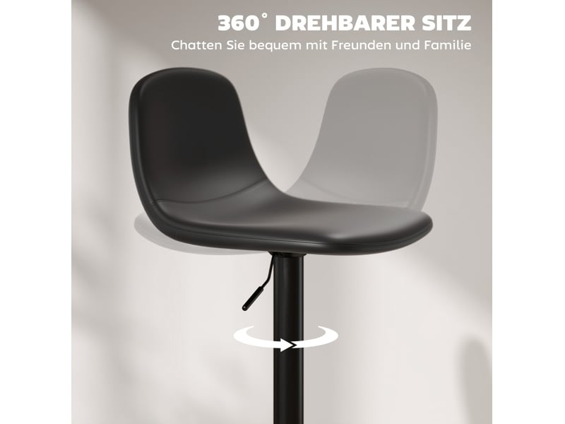  Tabouret de bar lot de 2 réglable en hauteur, pivotant avec dossier et repose-pieds en similicuir noir  - Conforama E