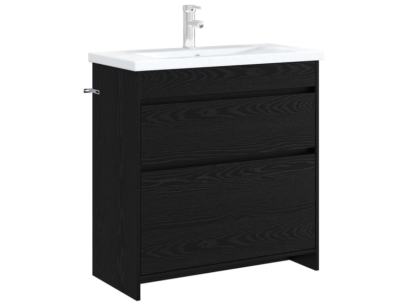  Meuble sous lavabo de salle de bain, commode chêne noir shl2695  - Conforama C