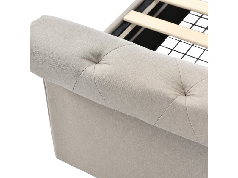  Lit simple chesterfield 90x200 cm avec rangements et 2 tiroirs, lin, naturel, sans matelas  - Conforama R