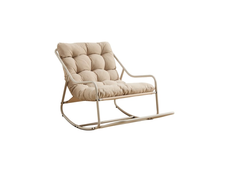  Fauteuil à bascule d'extérieur avec repose-pieds, coussin épais, acier beige  - Conforama A
