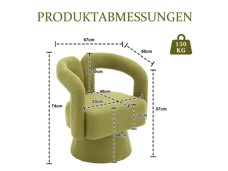 Fauteuil pivotant à 360° en tissu bouclette vert olive - Conforama E