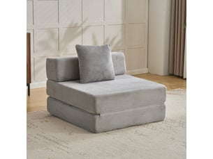 Fauteuil convertible, avec coussins, en velours côtelé, coloris gris clair, l92,5 x p92,5 x h60 cm, pour salon et chambre