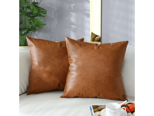 Lot de 2 housses de coussin décoratives 45 x 45 cm, en similicuir 45 x 45 cm, style ferme moderne, marron