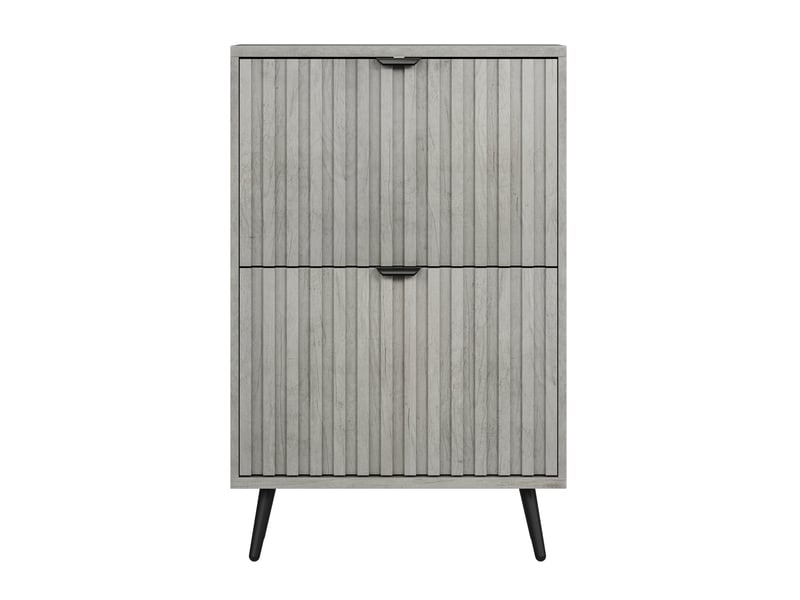  Meuble à chaussures gris 60x24x94 cm avec portes abattantes et panneaux rainurés mdf pour entrée et couloir  - Conforama A