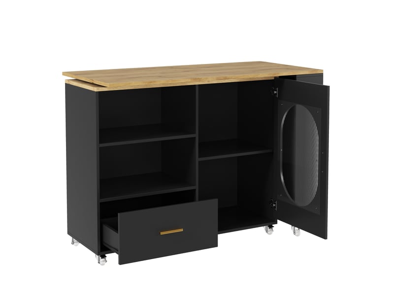 Îlot de cuisine mobile avec plateau pivotant 360° 120-180x60x90 cm noir naturel - Conforama D