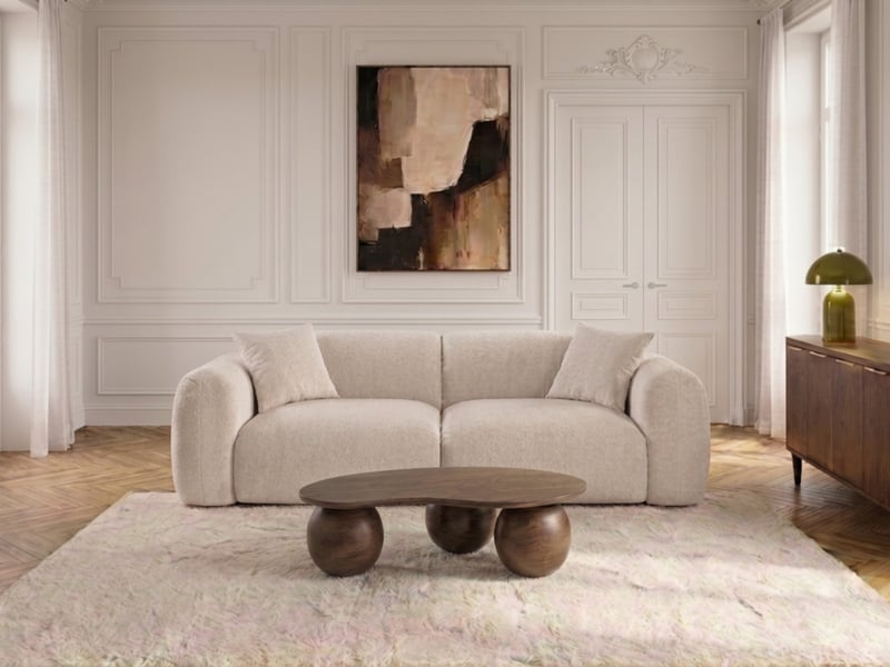 Bobochic canapé droit fixe 3 places siena tissu chenille blanc SIENA - Conforama B
