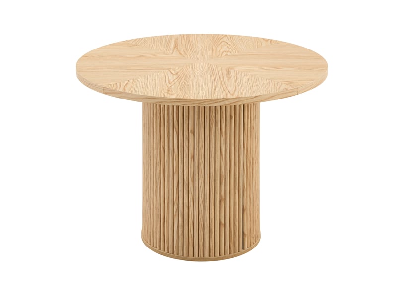  Table de salle à manger ronde avec plateau 4 segments et pied de rangement pour cuisine, bois naturel, ø 100 cm  - Conforama A
